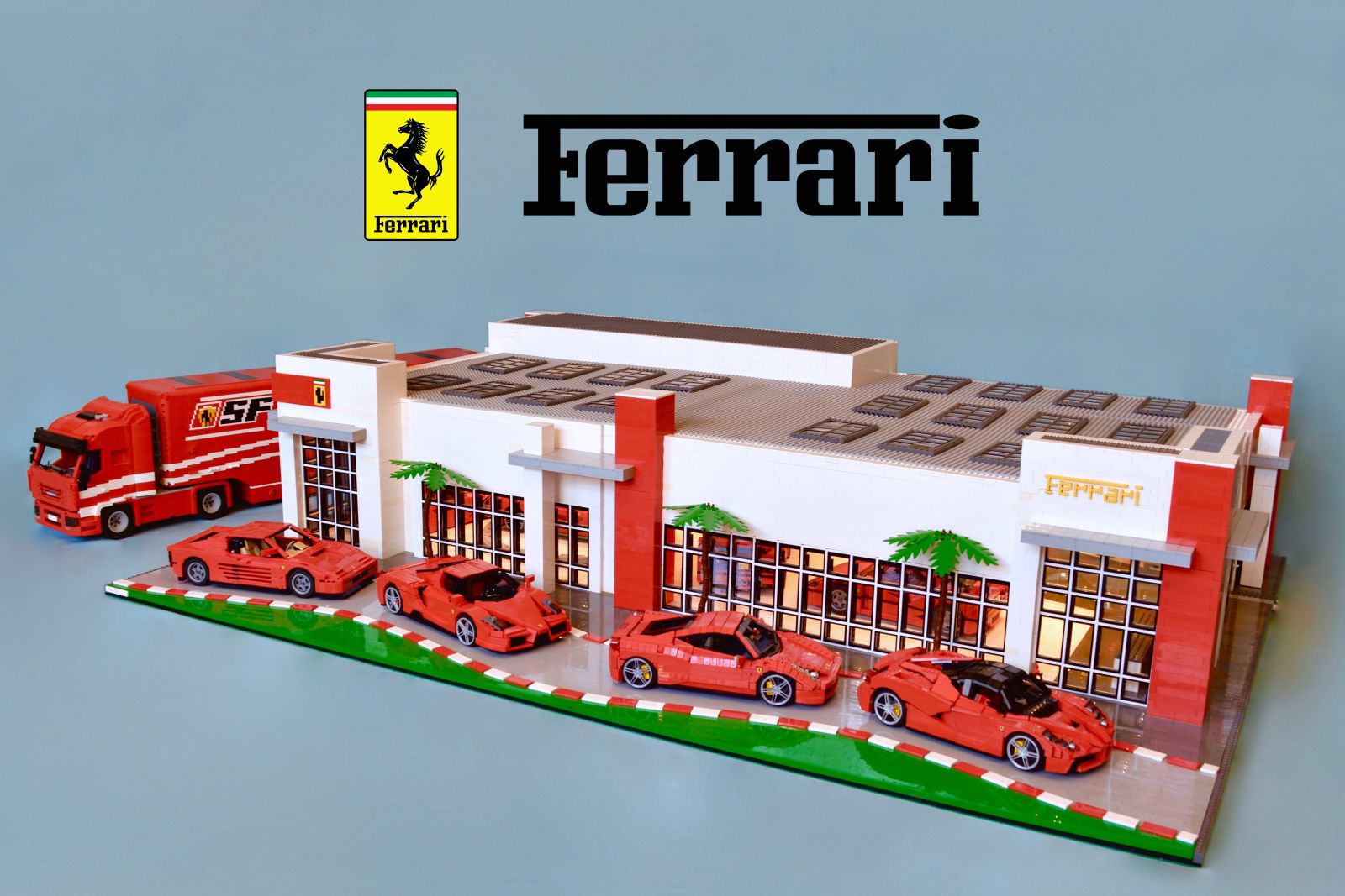 Illustration for article titled [Ferrari Friday] - Ryan Links fantastic 36k pieces Lego Ferrari dealership