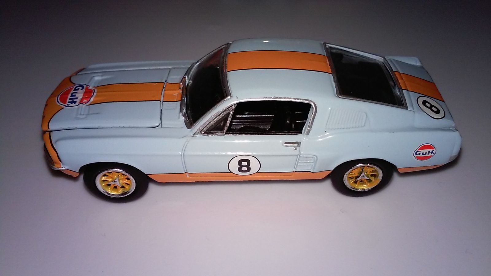 Illustration for article titled Greenlight 1967 Ford Mustang in Gulf livery.