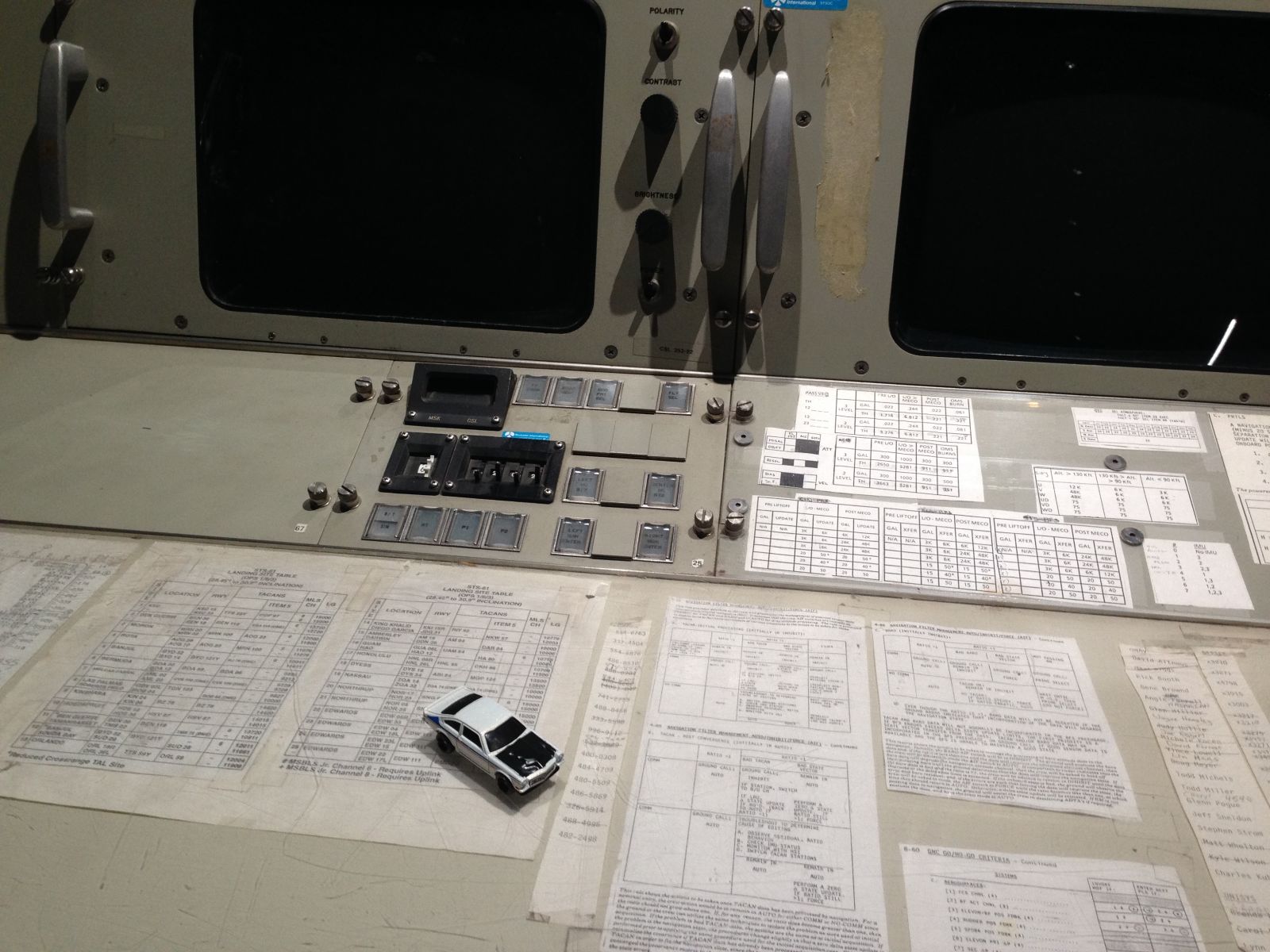 One of the many desks from mission control, with launch procedures still attached