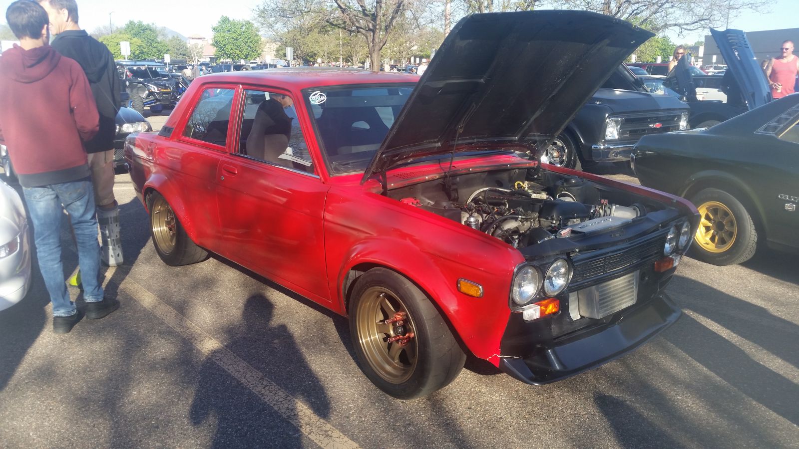 Datsun 510 with what looked like a turbo SR-20 under the hood