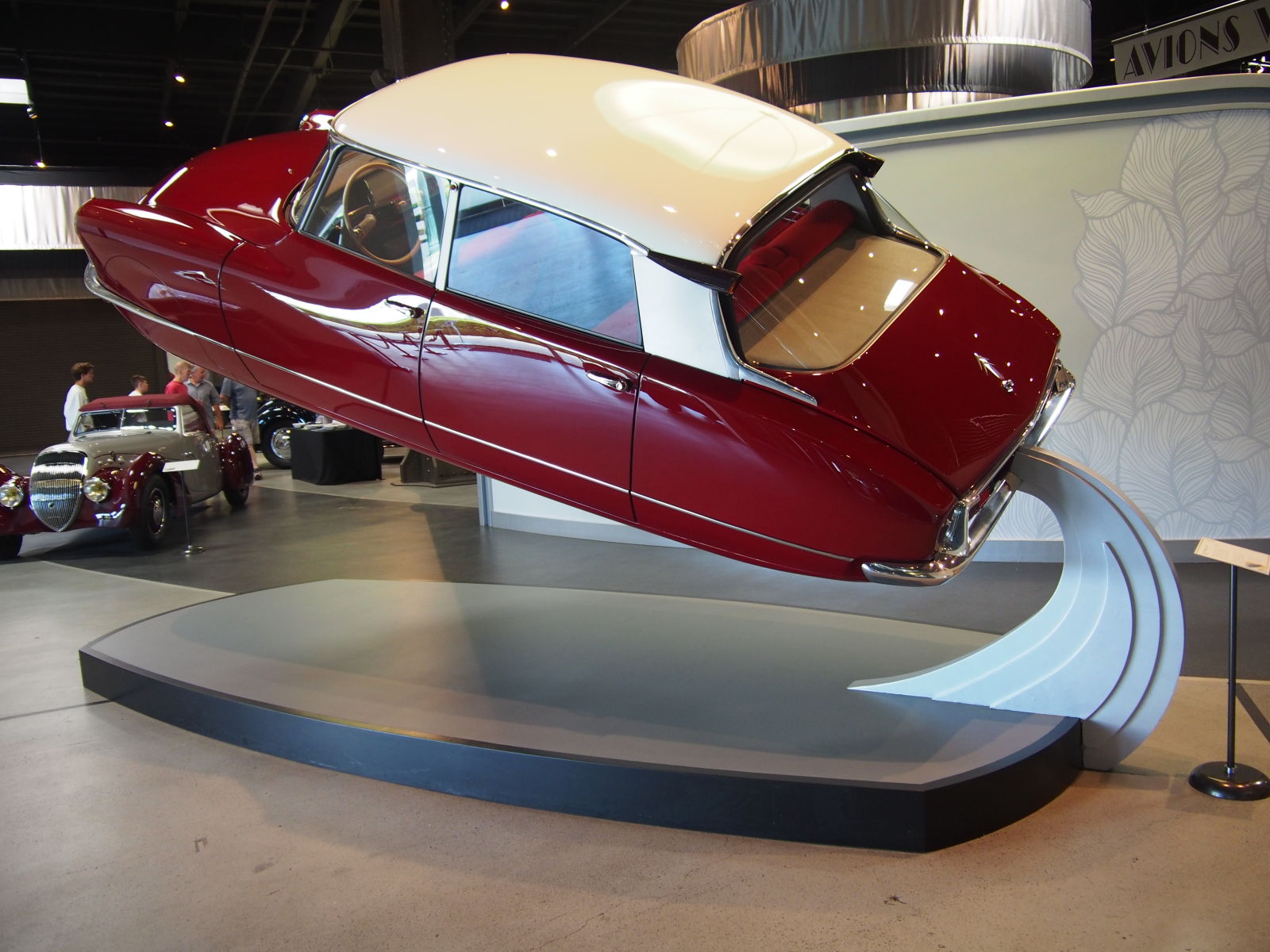 You’re greeted by this flying DS (actually an ID body). It’s a recreation of a famous Citroën auto show display.