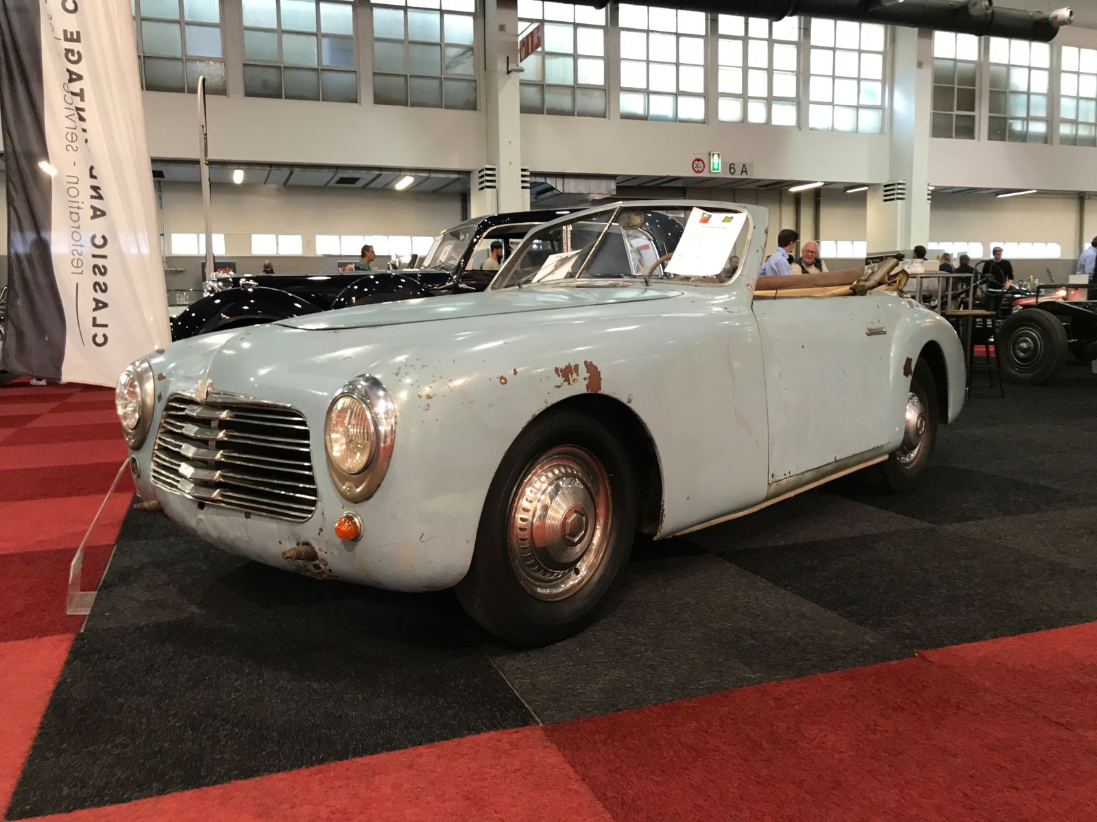 An aluminum bodied 1950 SIMCA 8 Sports Cabriolet with great patina inside and out,