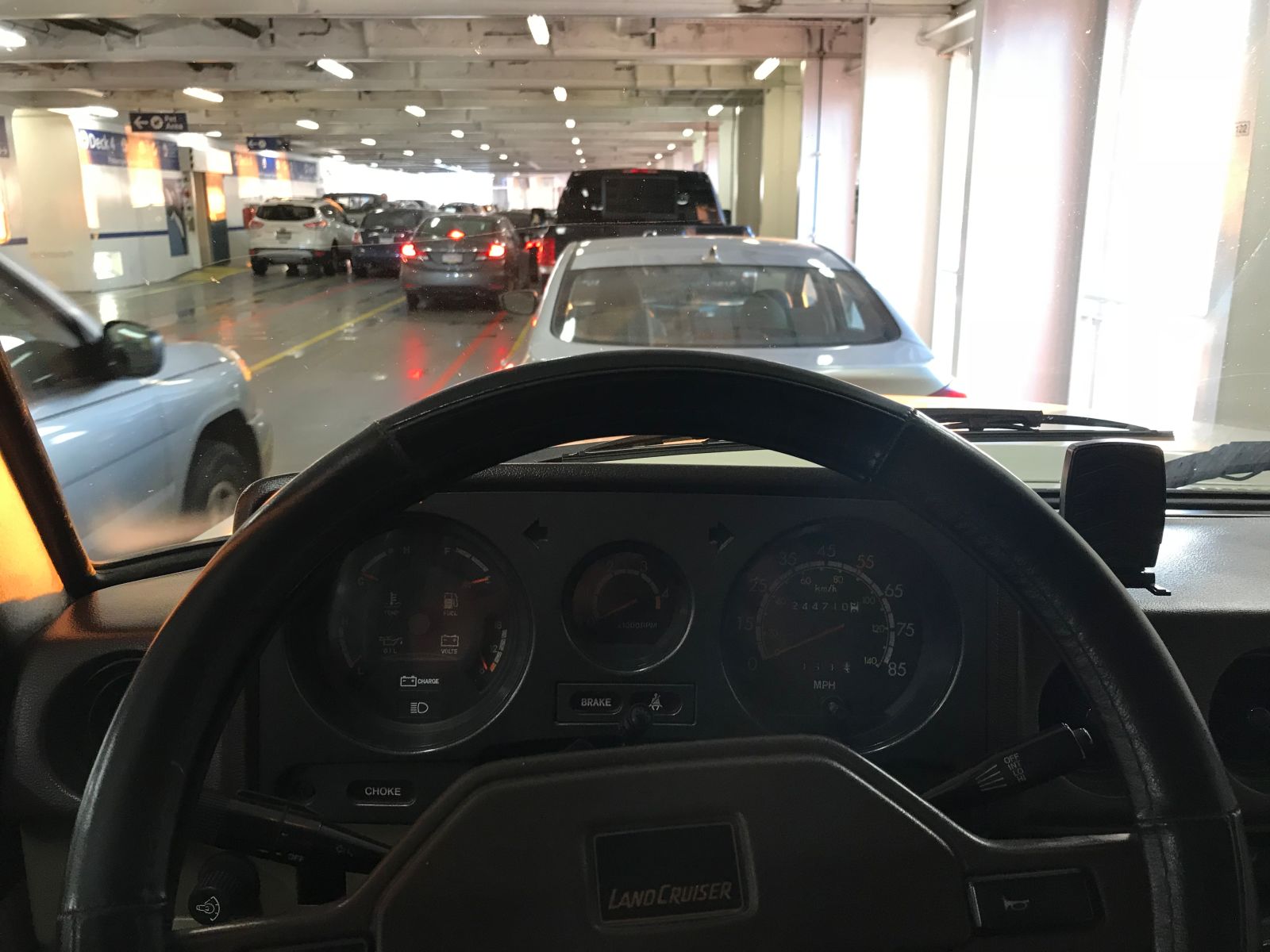 Made it onto the ferry. Can’t wait to ditch that steering wheel cover, despite it being comfy.