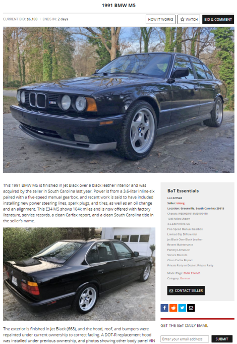 Illustration for article titled Of course theres an E34 M5 on BAT