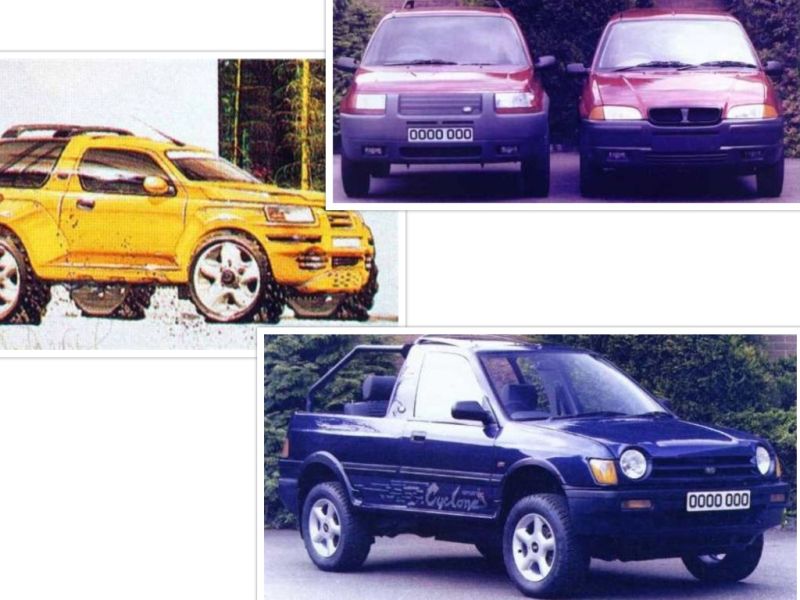 Early Freelander design studies. Top right shows original Pathfinder on the left and the Rover Oden on the right