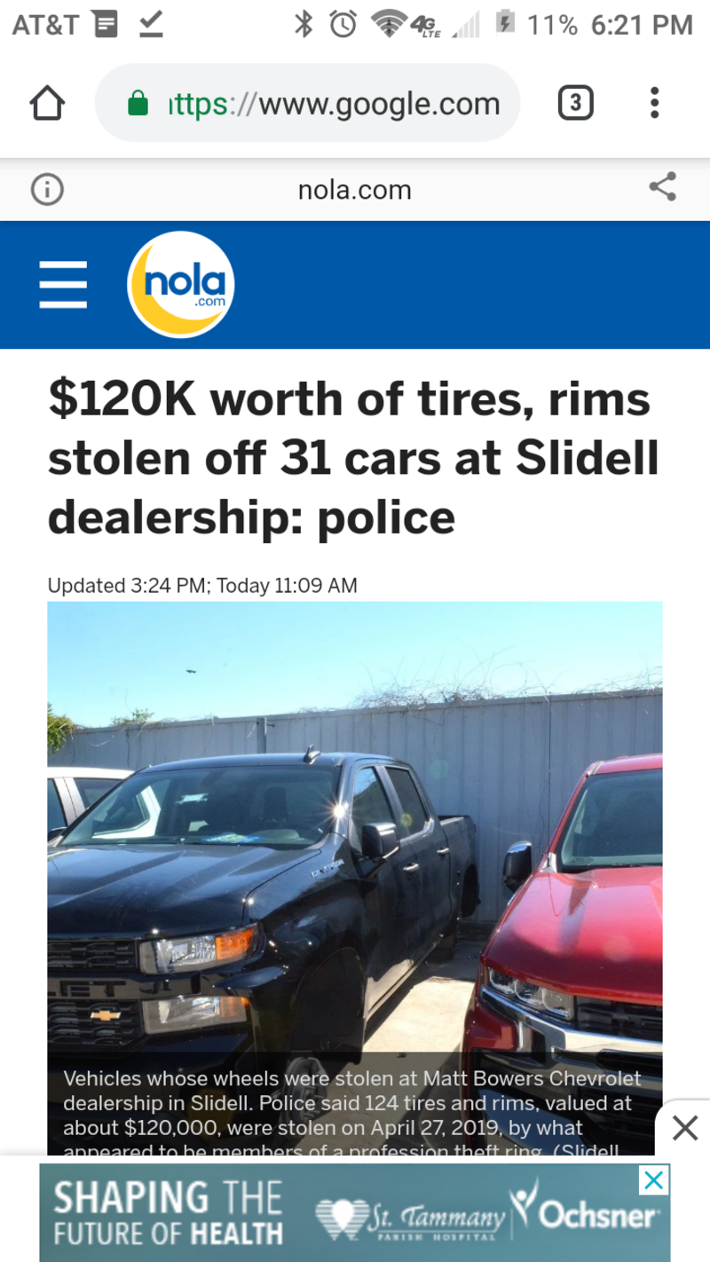 Illustration for article titled $120,000 Worth of Wheels and Tires Stolen From My Local Chevy Dealer.