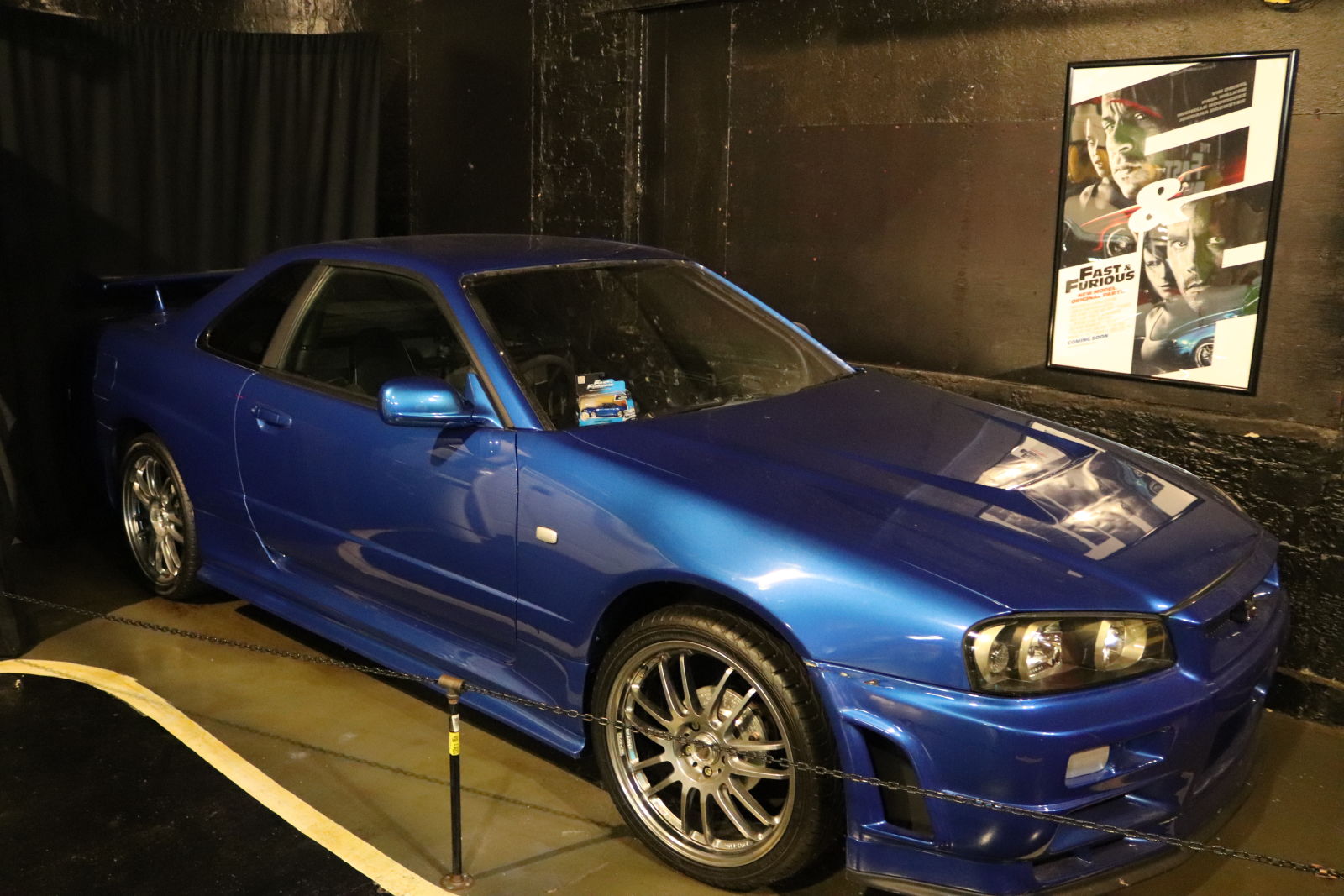  This R34 was used for stunts in the 4th Fast and Furious movie and apparently has a Volkswagen Jetta engine in it. 