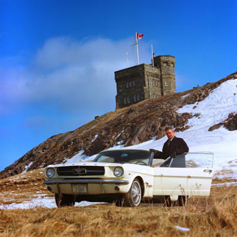 Capt. Tucker and the first Mustang at Signal Hill, site of the first transatlantic radio transmission by Marconi in 1901