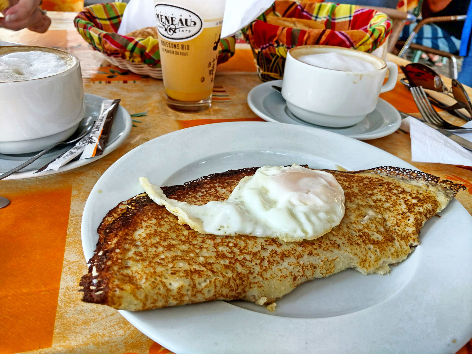 Cheese &amp; egg crepe at a little open air breakfast cafe. Soooo good.
