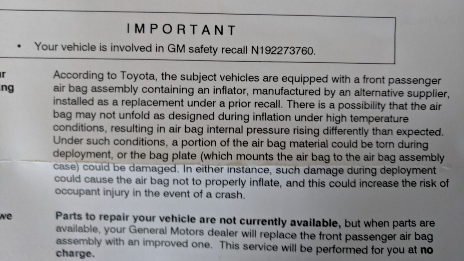 Illustration for article titled My recalled airbag is being recalled.