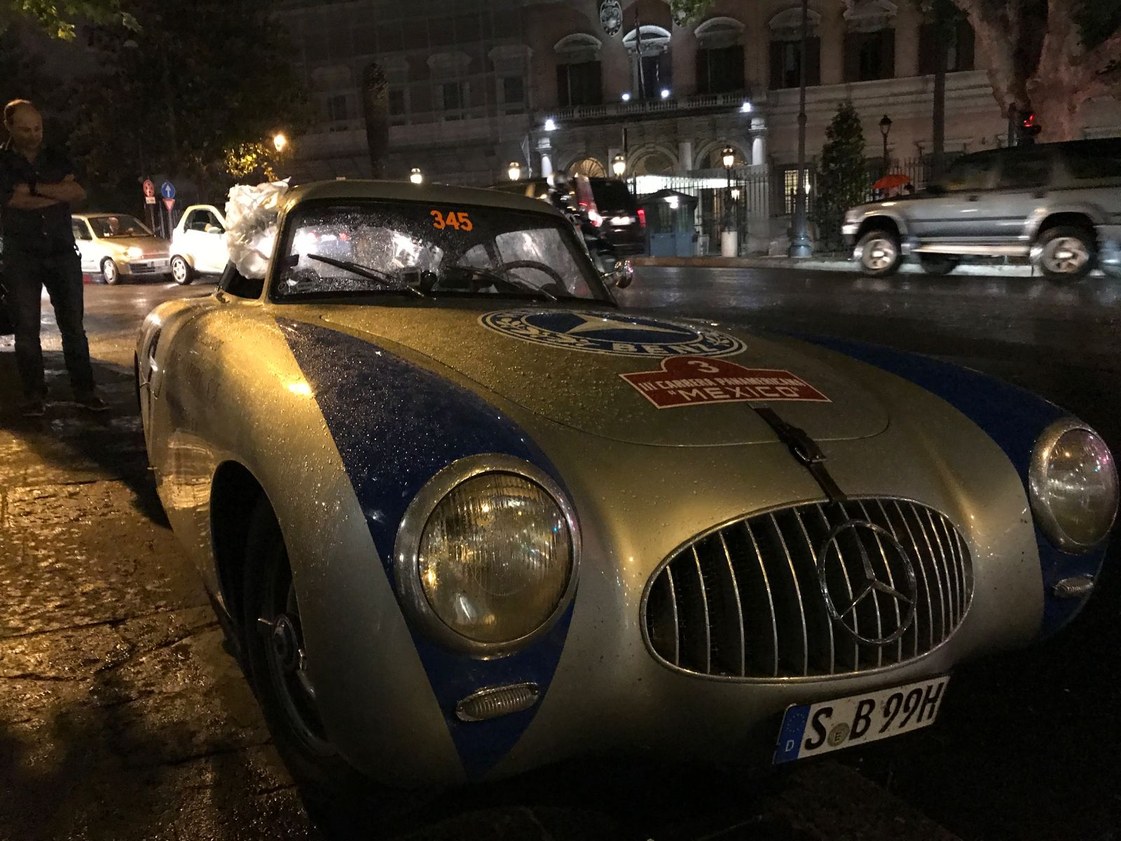 The same car sitting in Rome. This car placed 4th in the 1952 Mille Miglia