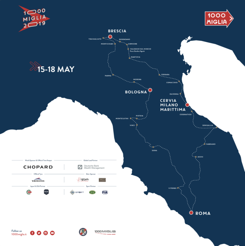 2019 Route for the Mille Miglia. Hope to see you there.