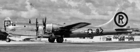 The Silverplate Boeing B-29 Superfortress Enola Gay on Tinian following the mission to Hiroshima (US Air Force)