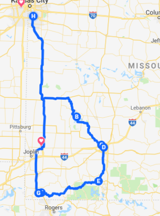 Our route from KC to the cruise and back. Beautiful area!