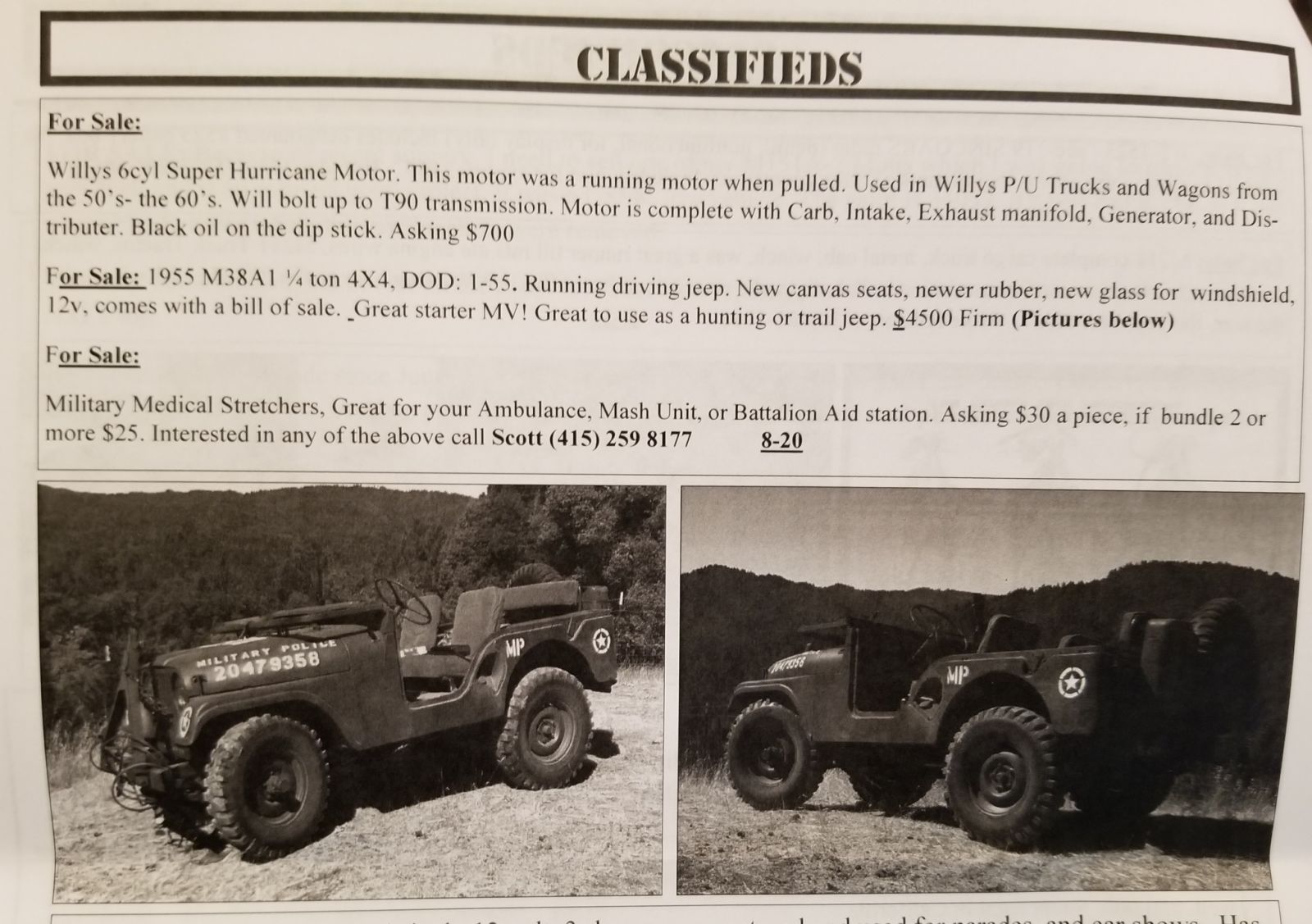 Illustration for article titled My MVPA/MVCC newsletter has some MASH stuff and nice Jeep for sale pretty cheap.