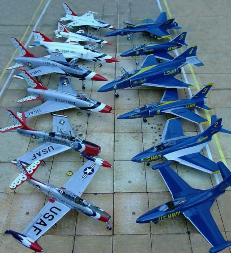 Thunderbirds and Blue Angels through the years. Not pictured are the Angels’ F6F and F8F props.