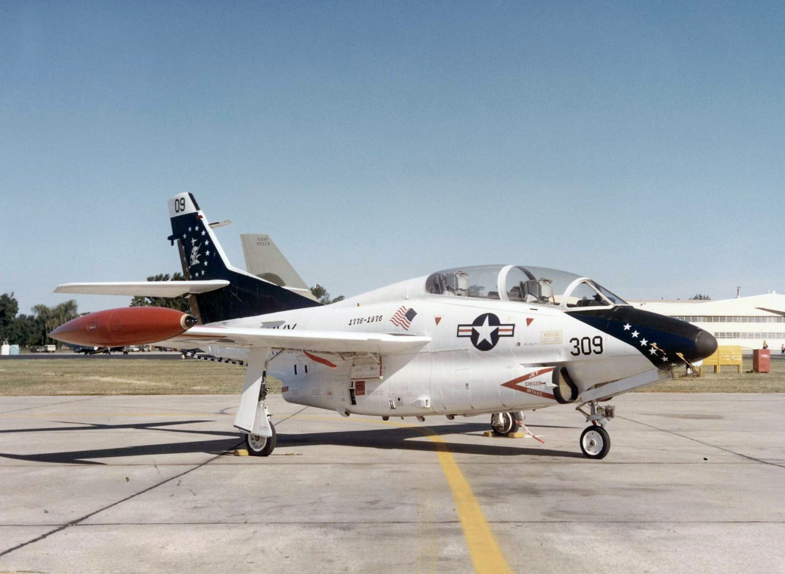 U.S. Navy Rockwell T-2C Buckeye of VT 23 painted in a Bicentennial paint scheme, at Offutt Air Force Base