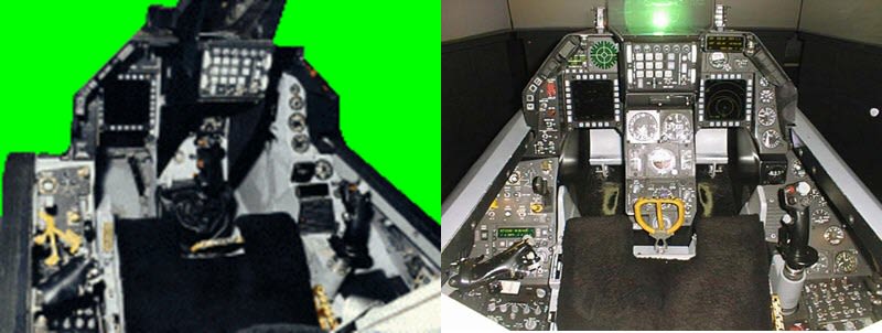 The NF-16D’s cockpit (left) compared to one from a standard F-16 (right)