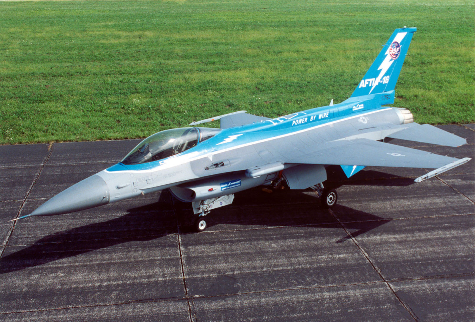 The F-16 AFTI in its final configuration, after being delivered to the USAF Museum