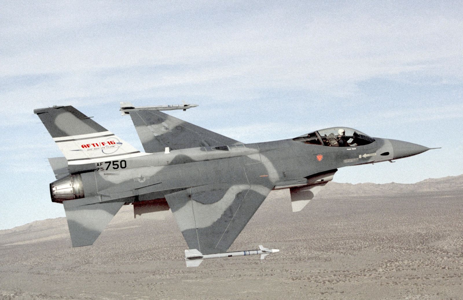The F-16 AFTI in an early camouflage pattern