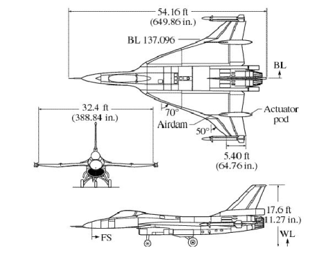 Line drawing of the single-seat F-16XL