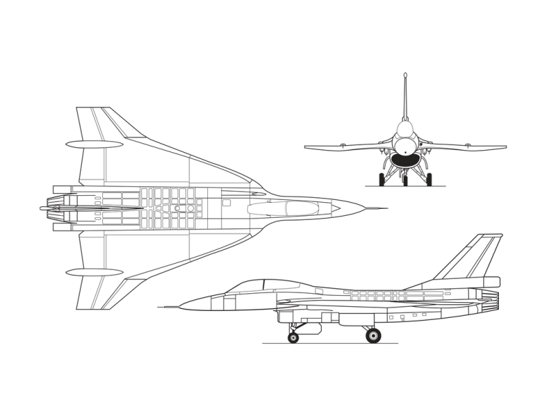 Line drawing of the two-seat F-16XL