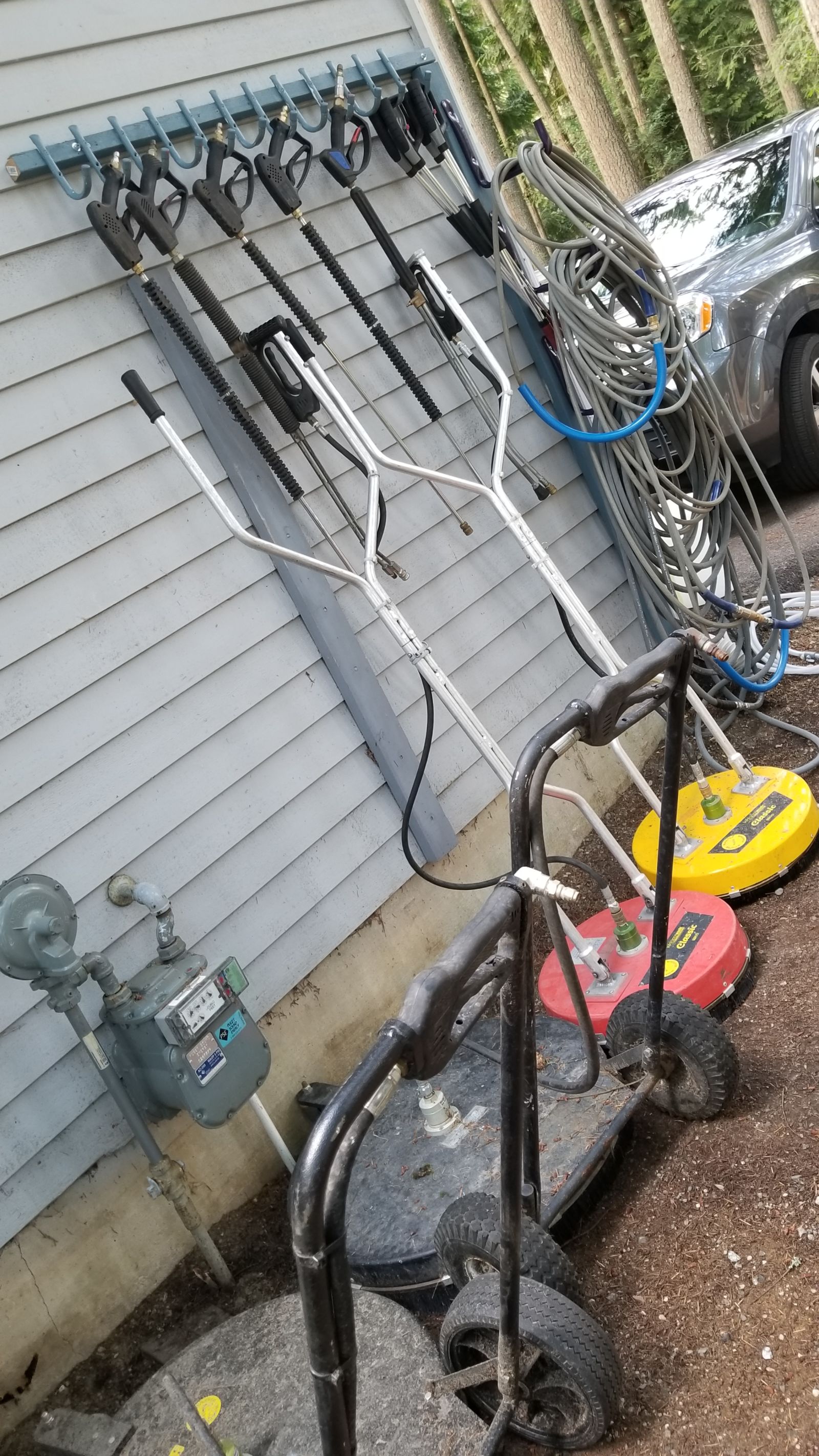 Within a year we’ll need to relocate to a bigger workplace, likely buying a large warehouse. For now... Little things like building a pressure washing station (you better believe I painted it) help keep us from outgrowing our current place TOO quickly. 