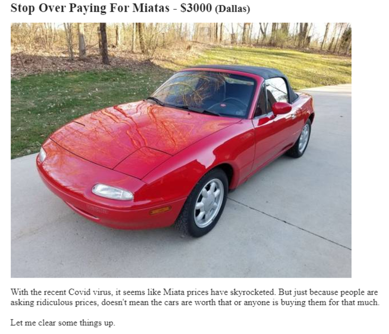 Illustration for article titled Stop Over Paying For Miatas - Rando on CL