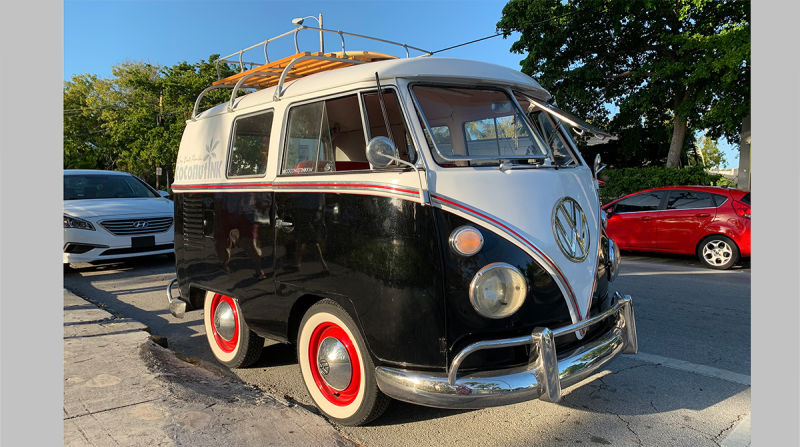 Short VW Bus in Key West, front view.