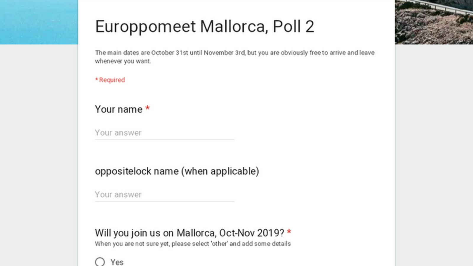 Illustration for article titled Mallorca (Spain) Oppomeet registration, Oct/Nov 2019. Deadline!