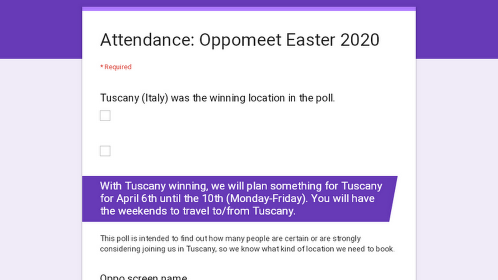 Illustration for article titled Oppomeet goes Italia! Tuscany around Easter. Update!