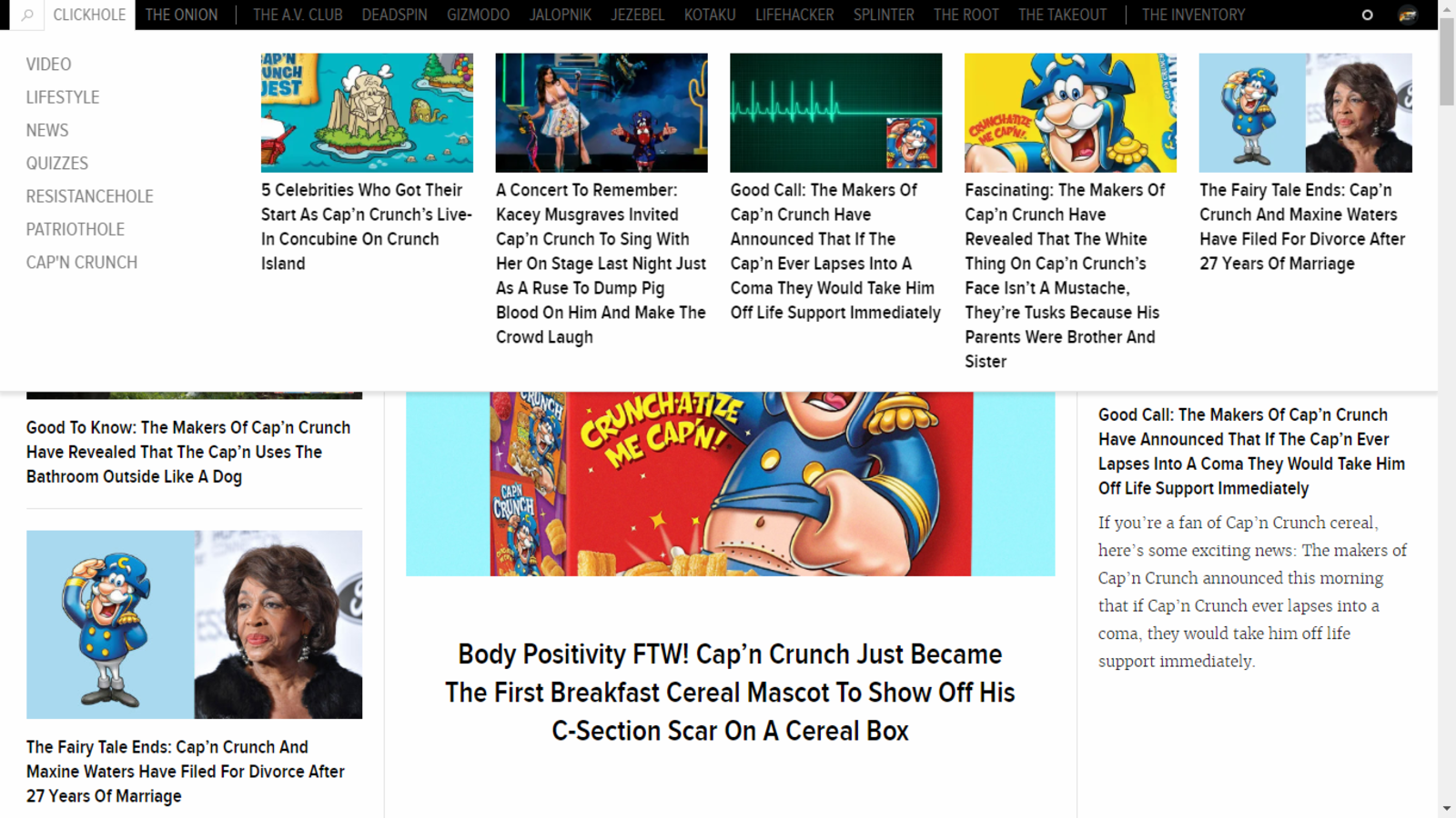 Illustration for article titled I dont know whats going on but every article Clickholes published today has been about Capn Crunch