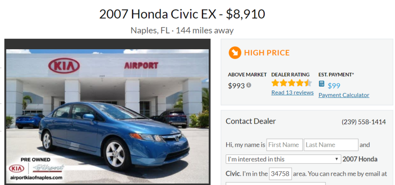 Illustration for article titled NPOCP: 2007 Honda Civic EX auto sedan with 29k miles for $8,910