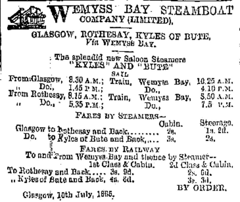Wemyss Bay Steamboat Company ad, featuring the new SS Bute 