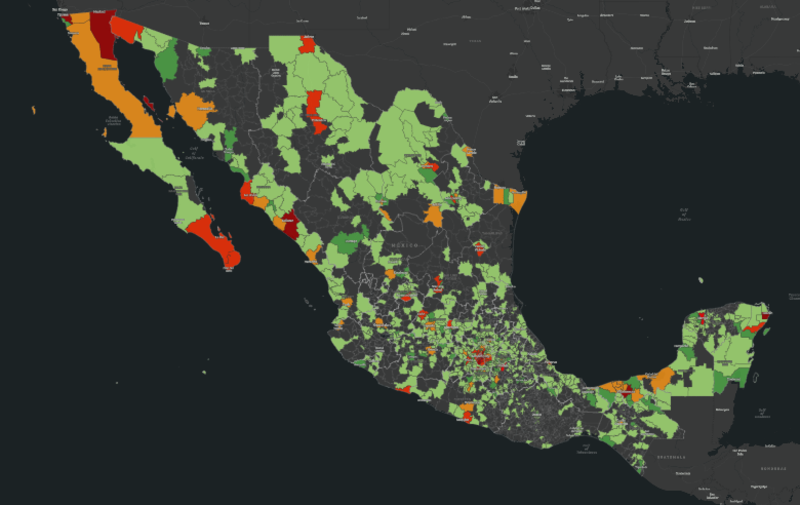 Map of total cases per municipality, UNAM. 