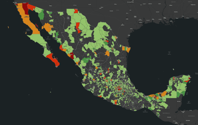 Map of total cases per municipality, UNAM.