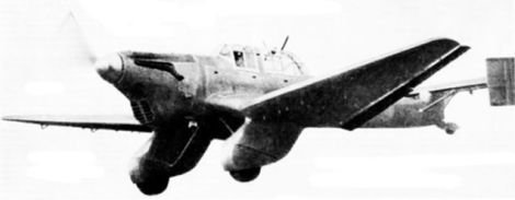 The prototype Ju 87 Stuka, with twin tail and upright Rolls Royce Merlin engine. (Author unknown)