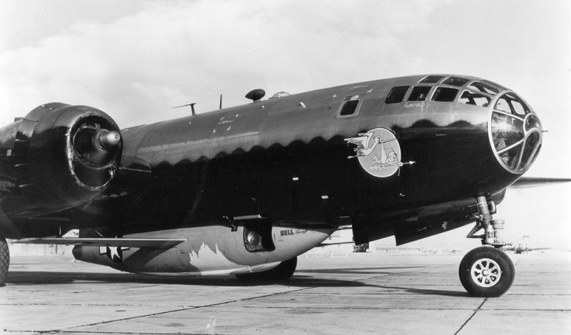 The X-1 loaded into the modified B-29 Superfortress mothership. (US Air Force)