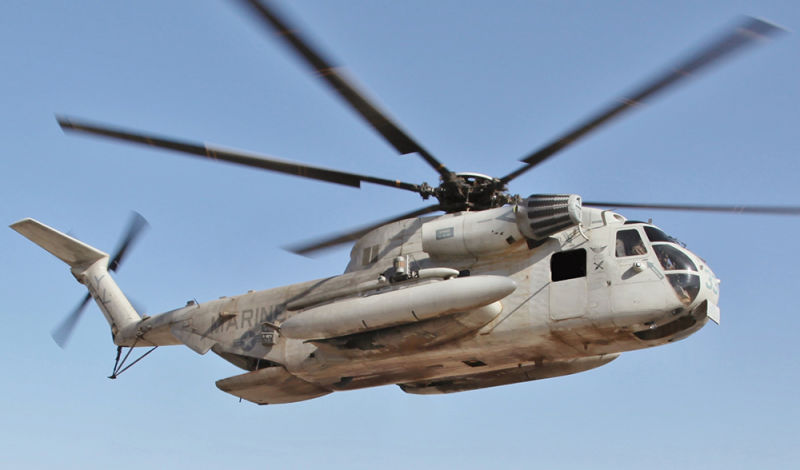 A U.S. Marine Corps CH-53D with Marine Heavy Helicopter Squadron 362 lands at Forward Operating Base Edinburgh in Afghanistan in 2012. (US Department of Defense)