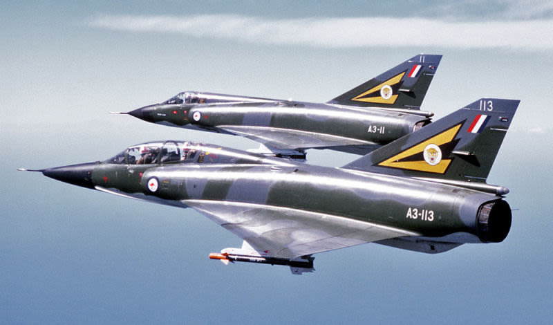 A Mirage III D (foreground) and Mirage III O of the Royal Australian Air Force photographed during a combined US-Australian Air Force exercise in 1980 (US Air Force)