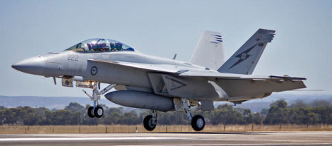 A two-seat Boeing F/A-18F Super Hornet of the Royal Australian Air Force (Bidgee)