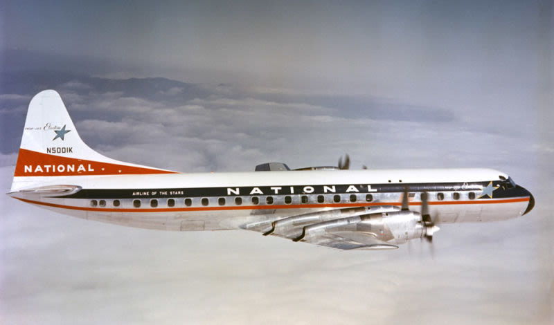 A factory-fresh L-118A Electra flown by National Airlines. This aircraft entered service in 1959, and then passed through various hands before being scrapped in 1997. (Lockheed)