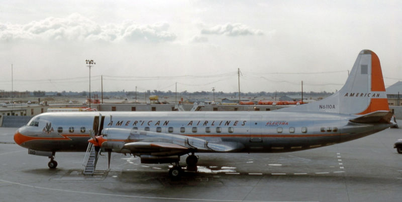 A Lockheed L-188 Electra of launch customer American Airlines parked at Chicago’s O’Hare Airportin 1960 (Jon Proctor)