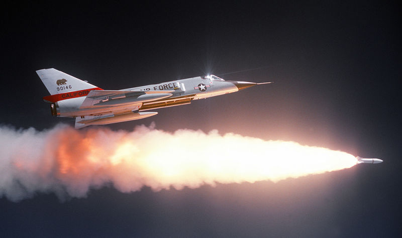 A California Air National Guard F-106 fires an inert Genie nuclear rocket during a test (US Air Force)