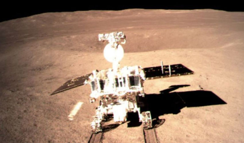 The Yutu-2 rover rolls away from the Chang’e 4 lander to explore the far side of the Moon (CLEP)