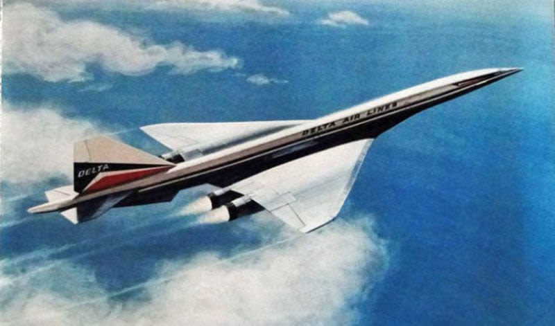 An artist’s concept of the Boeing 2707 in service with Delta Air Lines (Author unknown)