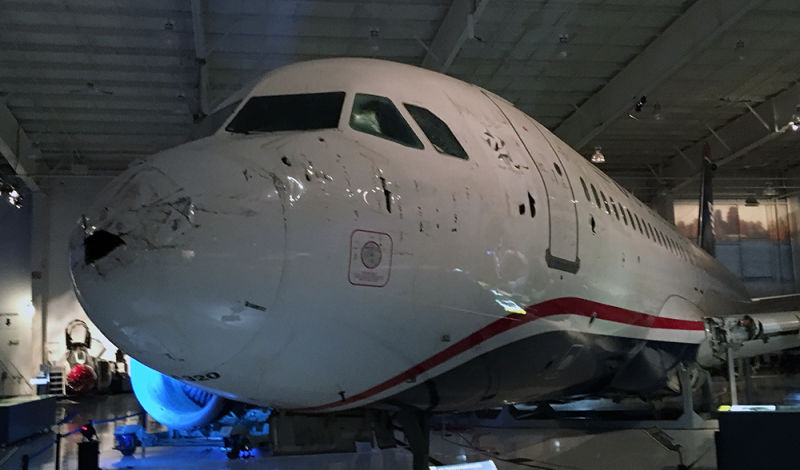 The damaged A320 forms the centerpiece of the Carolinas Aviation Museum (Tim Shaffer)