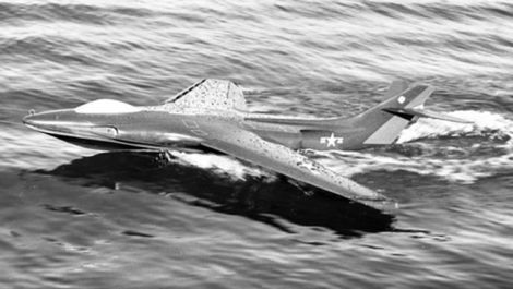 A radio-controlled model of the Convair Skate, Convair’s first foray into a waterborne jet fighter. (Author unknown)