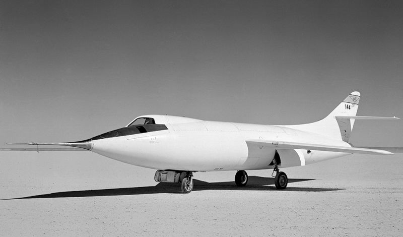 The Skyrocket on the ground on Rogers Dry Lake Bed at Edwards Air Force Base in 1955 (NASA)