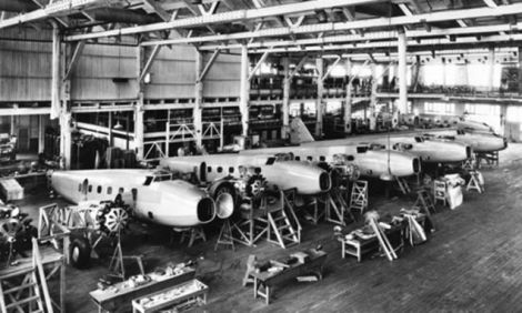 Model 247s on Boeing’s production line (San Diego Air and Space Museum)
